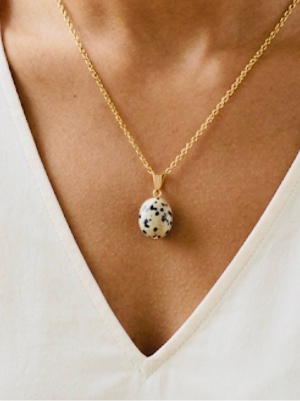 Dalmatian Jasper Pendant Necklace | Gold Plated Chain | Minimalist Natural Stone